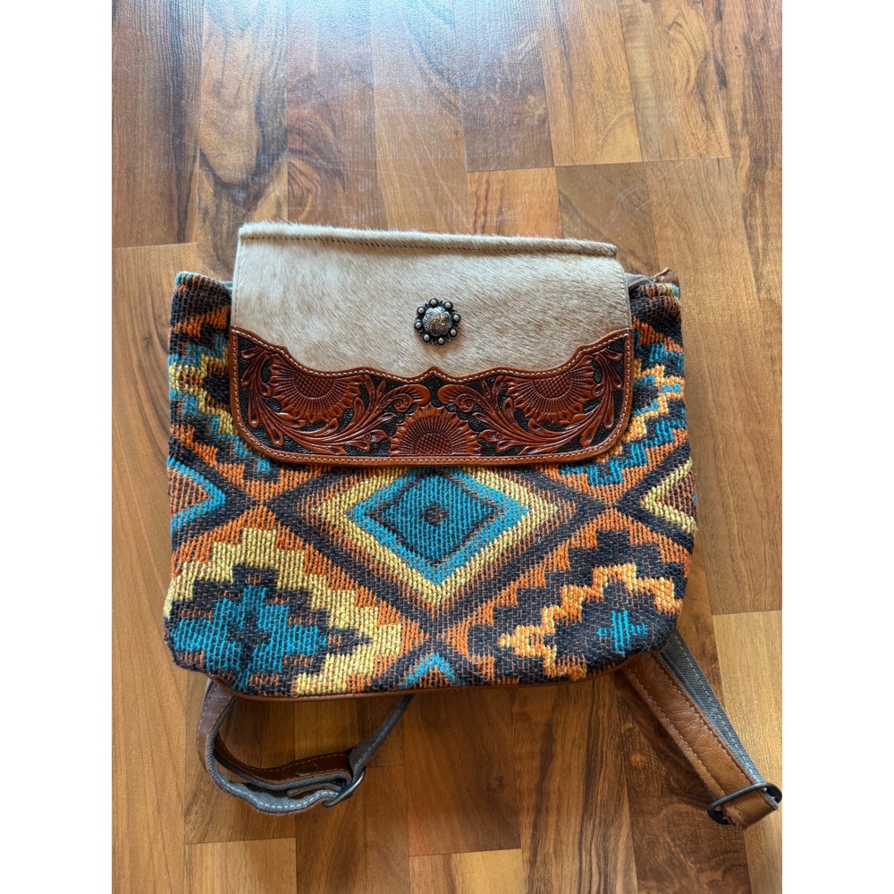 Myra Bag Backpack purse Women Small Multicolor Hand Tooled Cowhide Leather west